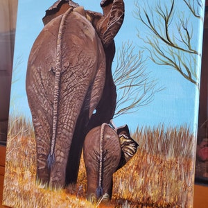 Elephant Painting, Mother and Baby Elephants Art, Elephant Art, Acrylic Paintings Elephants, Animal Wall Art Gifts, Animal Artwork, Elephant image 4