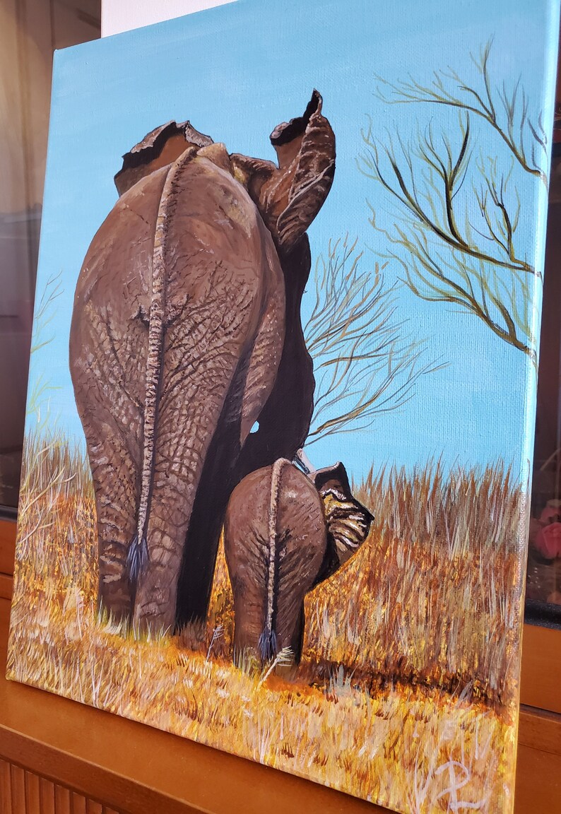 Elephant Painting, Mother and Baby Elephants Art, Elephant Art, Acrylic Paintings Elephants, Animal Wall Art Gifts, Animal Artwork, Elephant image 4