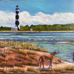 Harkers Island North Carolina, Cape Lookout Lighthouse, Shackleford Banks, Ponies, Horses, Horse Painting, NC Art, NC Coastal Islands, Beach