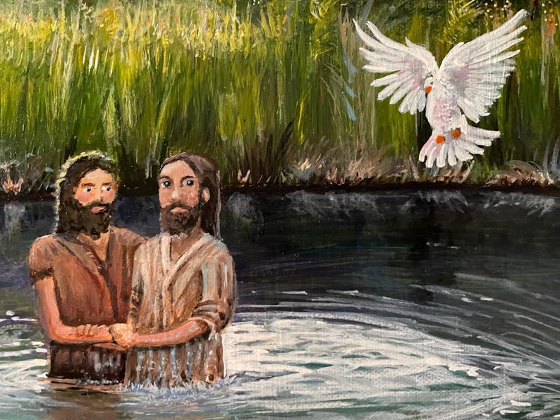 Jesus Baptism John the Baptist Dove Christian Canvas, Bible Story ...