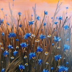 Cornflowers, Cornflower Print, Sunrise Print, Cornflower Field, Blue Cornflowers, Landscape Cornflowers, Wildflower Art Print, Giclée Print