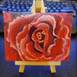 Red Rose Mini Painting, Small Art, Miniature Rose Art, Mini Canvas Rose Painting, Mini Paintings, Miniature Flower Paintings, Miniatures Art
