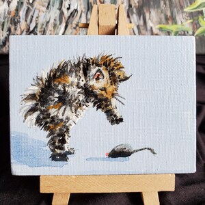 Funny Cat Acrylic Mini Painting with Easel: Kitten Art