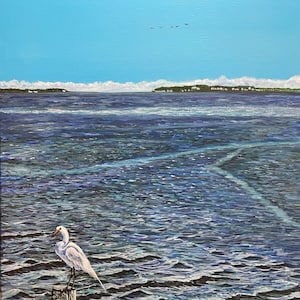 Beaufort NC view of Harkers Island, Outer Banks, Giclée Art Prints North Carolina, Sea Gull, Coastal Waterways, Ocean, East Coast Island Art