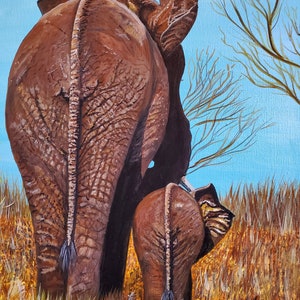 Elephant Painting, Mother and Baby Elephants Art, Elephant Art, Acrylic Paintings Elephants, Animal Wall Art Gifts, Animal Artwork, Elephant image 5