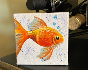 Goldfish, Fish Painting, Fish Art, Goldfish Artwork, Aquarium Fish Art, Goldfish Original Painting, Goldfish Canvas, Small Painting Fish Art