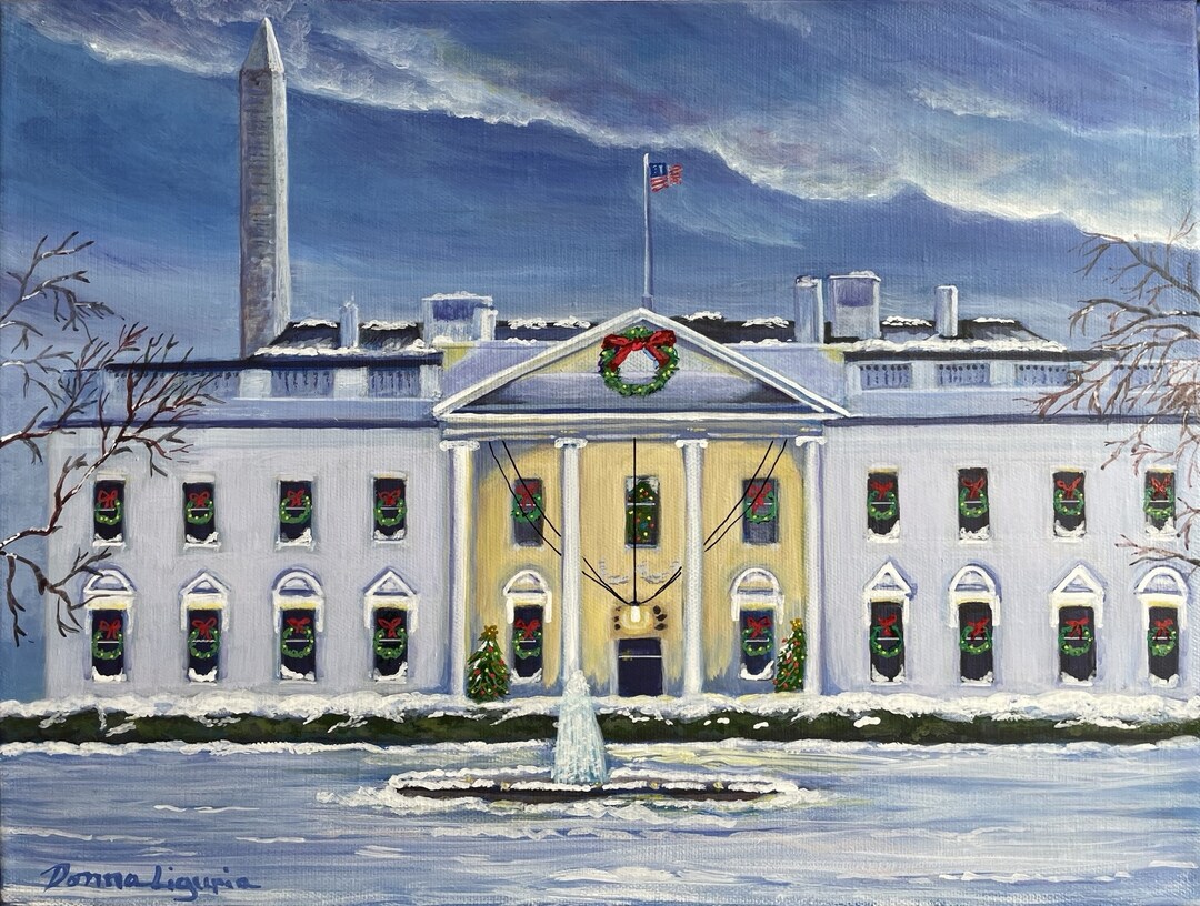 White House Art, Print White House, White House Christmas Print, White House Snow, Presidents ...