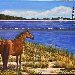 Harkers Island North Carolina, Cape Lookout Lighthouse, Shackleford Banks, Ponies, Horses, Horse Painting, NC Coast, NC Ponies, Wild Horses