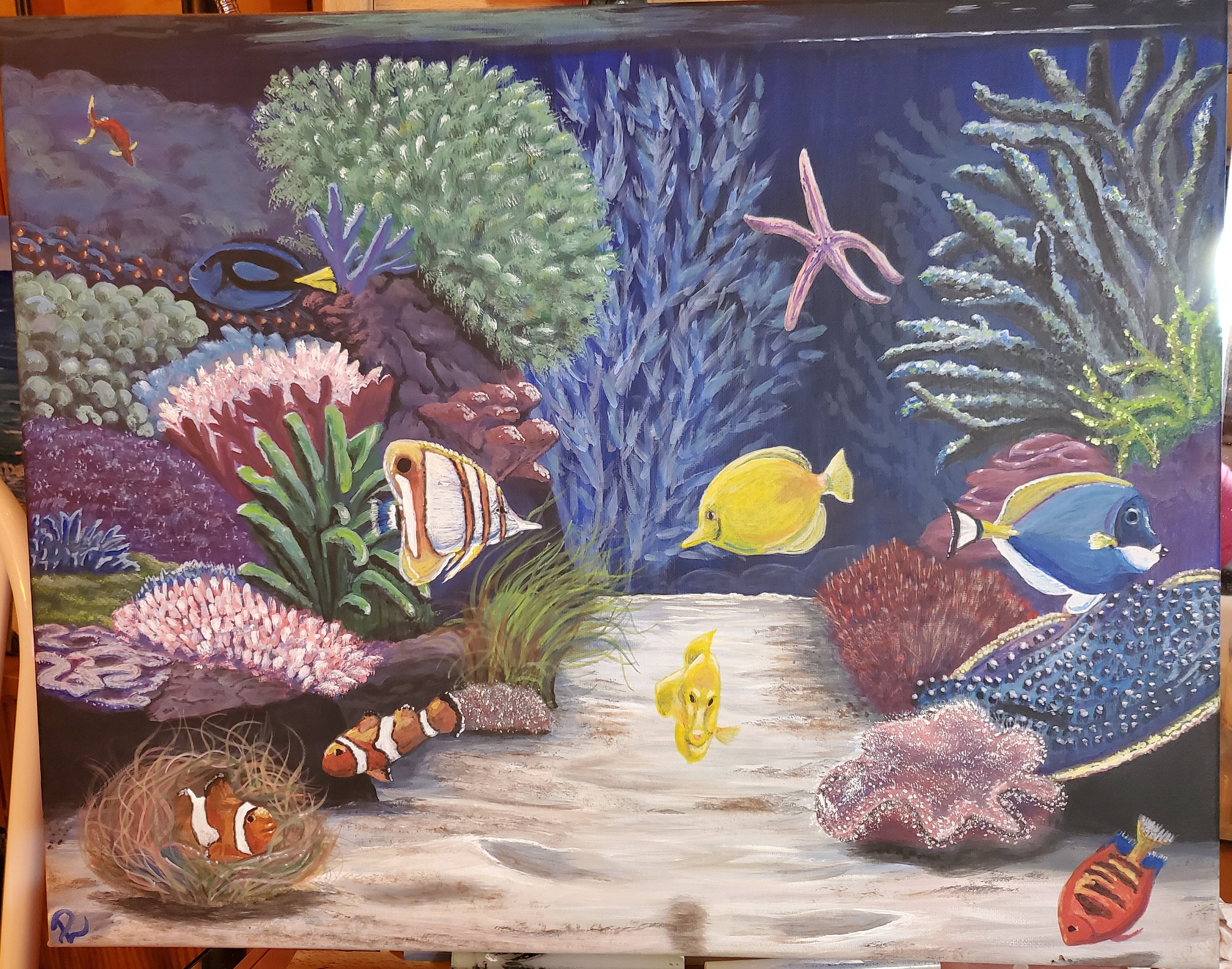 Fish Aquarium, Underwater Painting Fish Tank Decor, Fish Painting ...