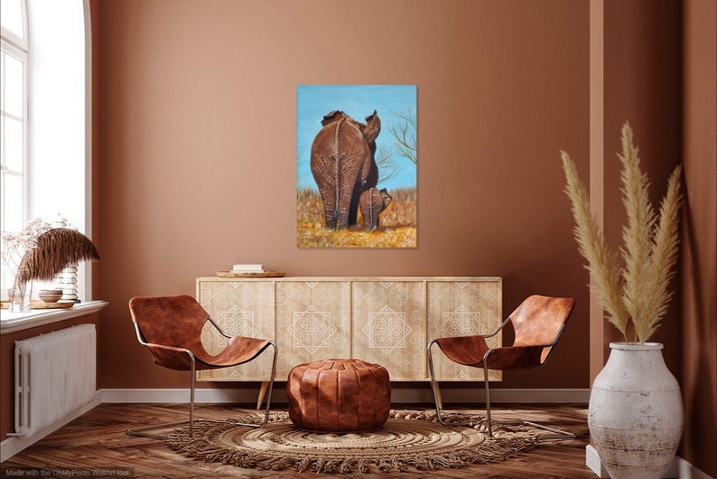 Elephant Painting, Mother and Baby Elephants Art, Elephant Art, Acrylic Paintings Elephants, Animal Wall Art Gifts, Animal Artwork, Elephant image 2