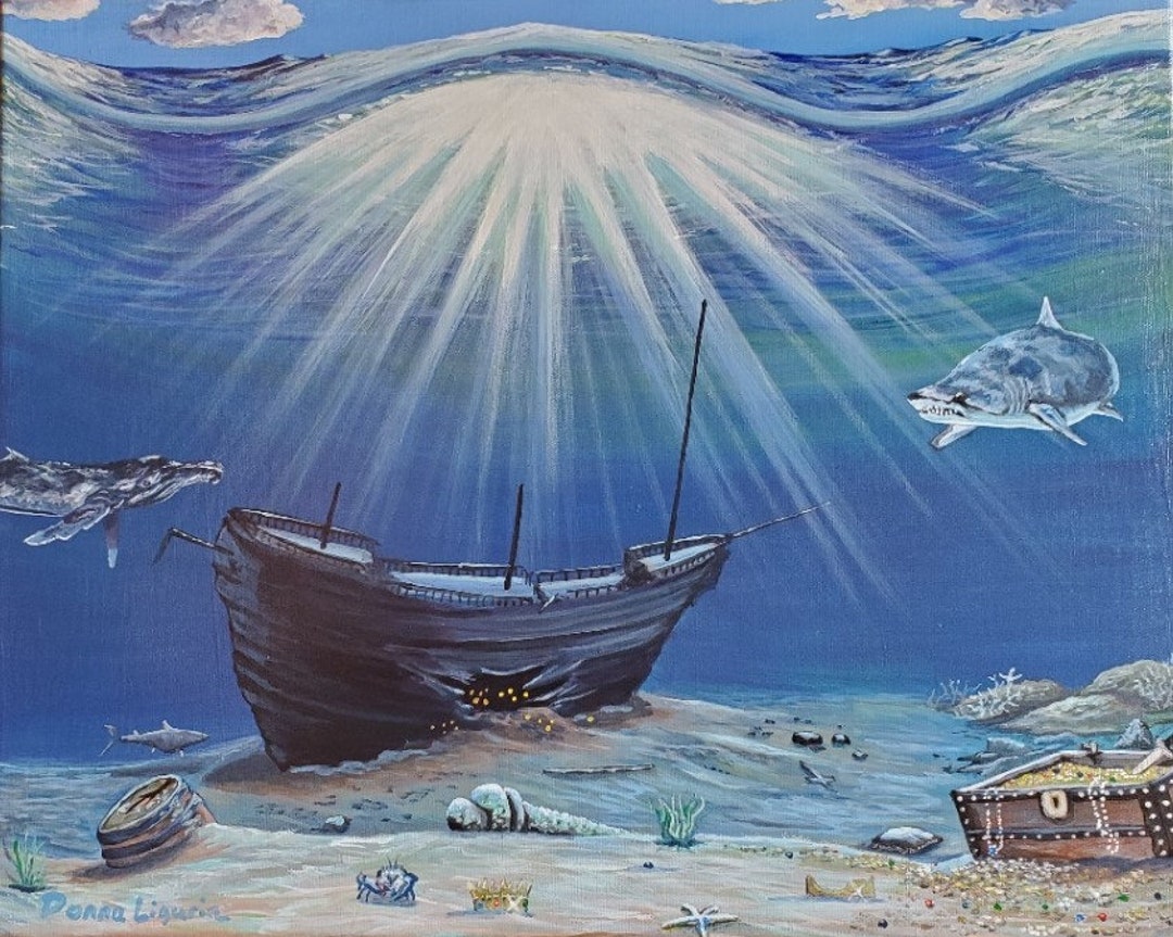 Underwater Painting Underwater Art Sunken Ship Underwater Etsy