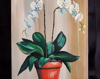 Potted Flowers, Potted Orchids, Flower Painting, Painted Orchids, Growing Orchids, Wall Art Canvas, Wall Art Living Room, Pot of Flowers Art