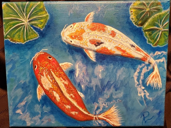 Fish Painting on Canvas, Fish Painting, Fish Swimming, Koi Artwork