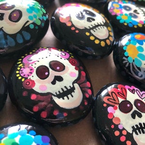 Sugar Skull art rocks 2.0 · Day of the Dead small painted rocks ·  Dia de Los Muertos small painted stones · Sets of 5
