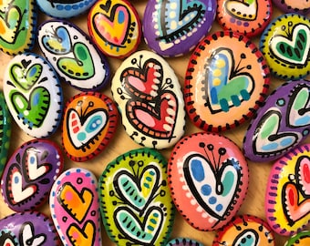 BEST SELLER · Heart painted very small rocks · Colorful Valentine, wedding, shower, party favors · Random sets of 8, 12, or 20