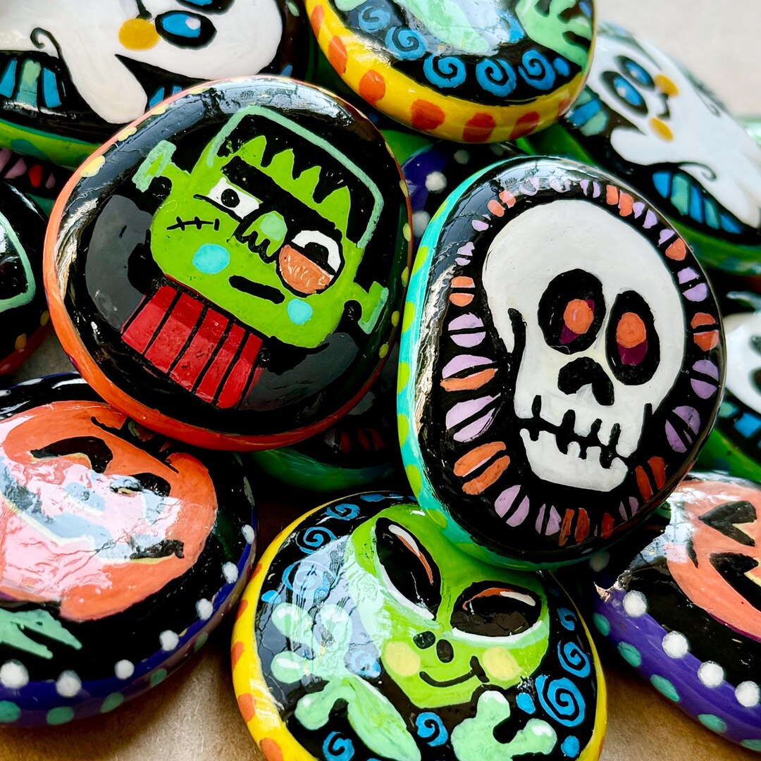 5 Fun Halloween Painted Rocks · Small Art Stones · Ghost + Jack-o