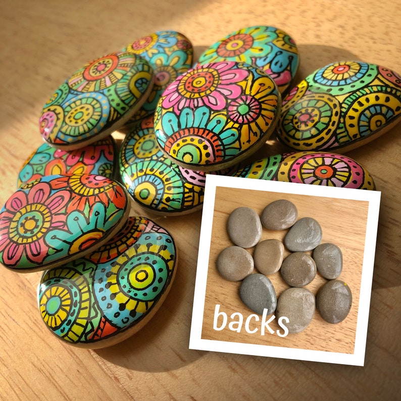 Boho-inspired Stones Sets of 5 Detailed Hand-painted Rocks - Etsy