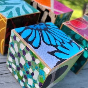 Wooden blocks for grown-up kids, like you! 2-inch blocks covered in fun handmade, hand printed, and hand-painted papers · Sets of 3 or 5