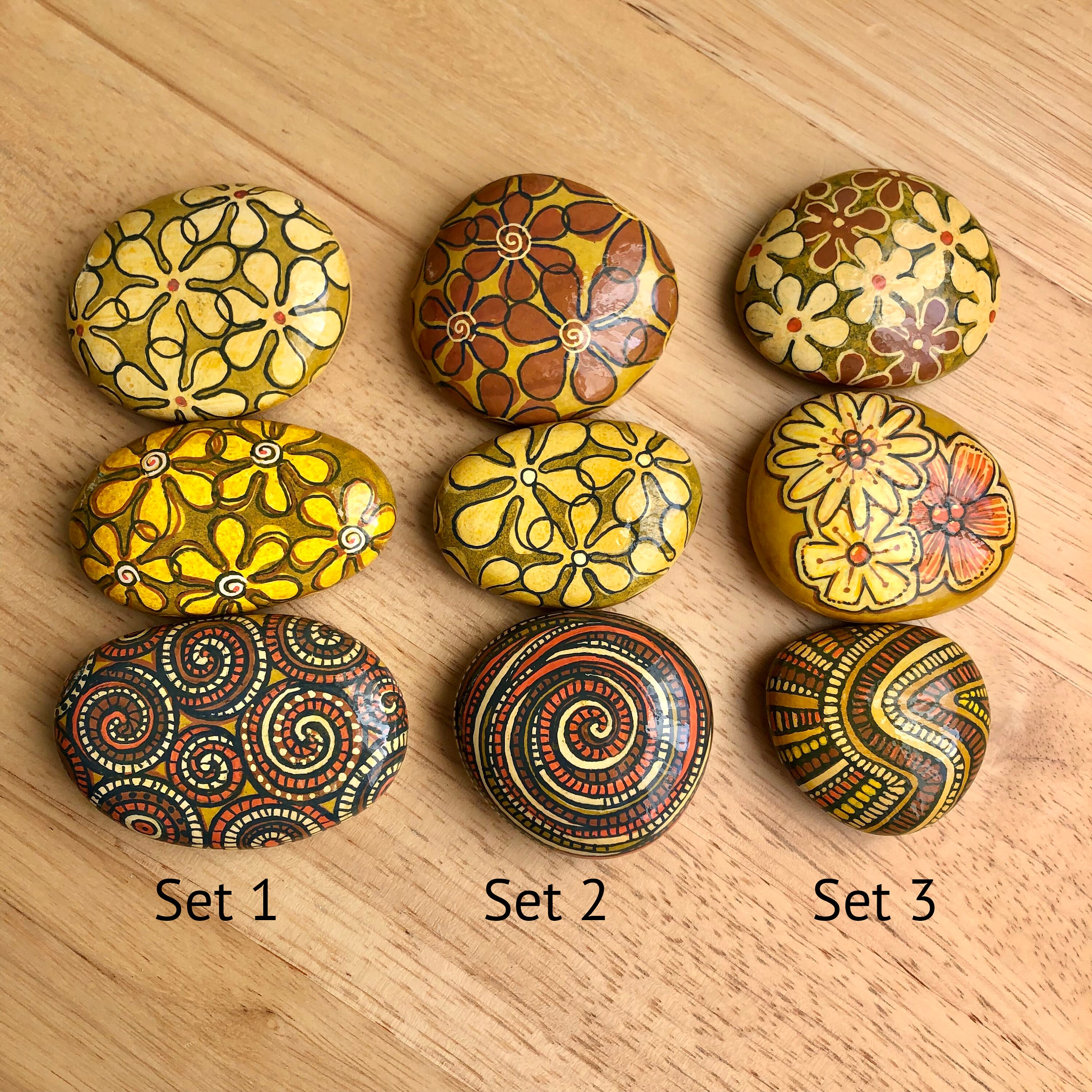 Sets of 3 Beautiful Hand-painted Earth-toned Stones · Kindness Rocks ...