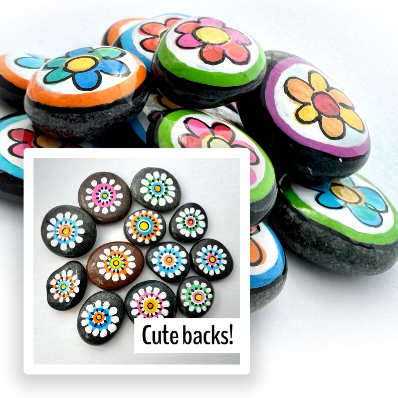 12 Cheery Little Hand-painted Stones in a Cotton Bag · Kindness Daisy ...