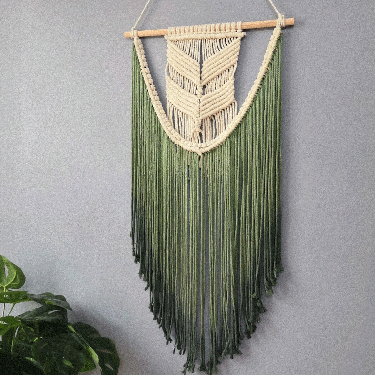 Green Macrame Wall Hanging Boho Wall Hanging Wall Art Etsy