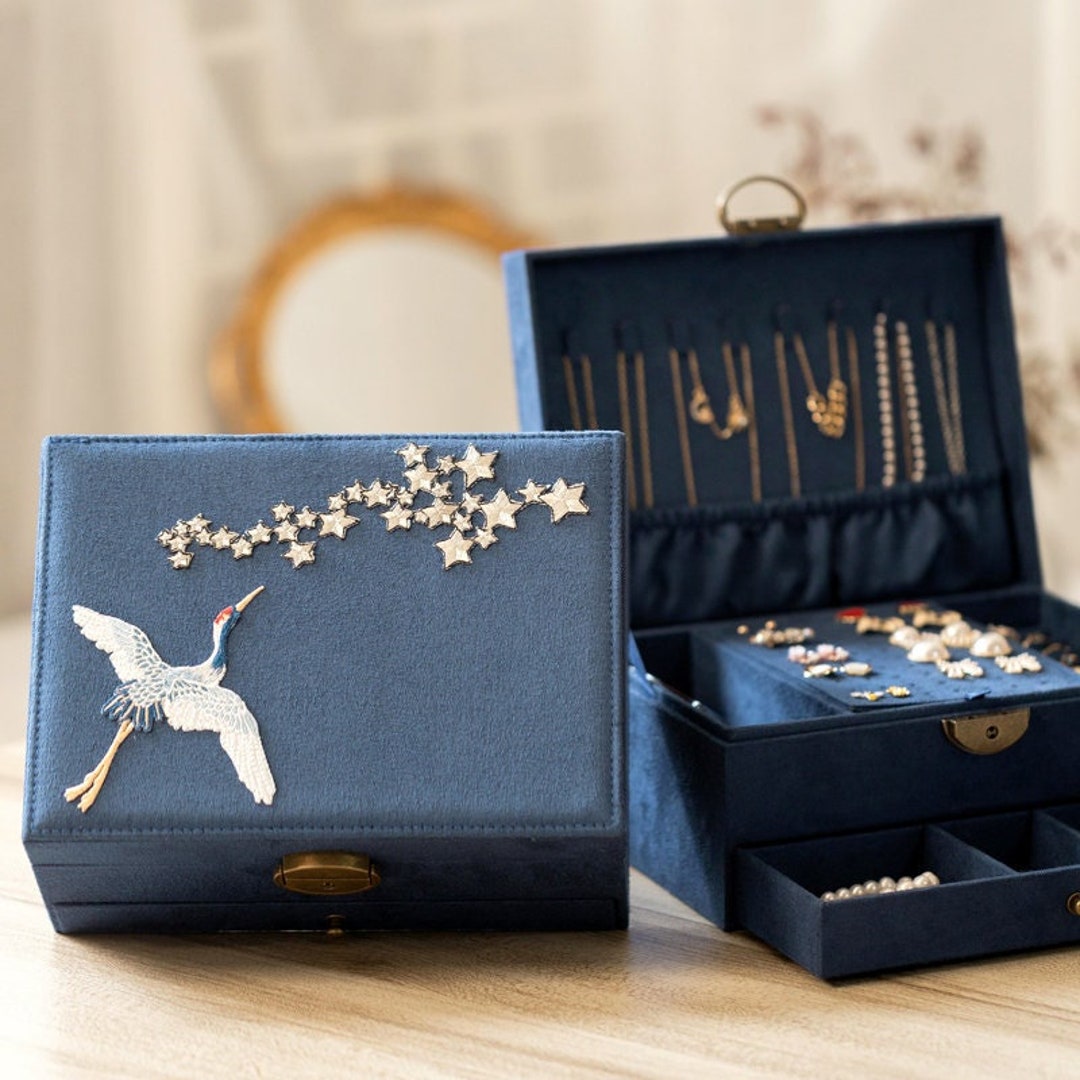 Crane Jewelry Organizer Box Embroidery Jewelry Display With Etsy