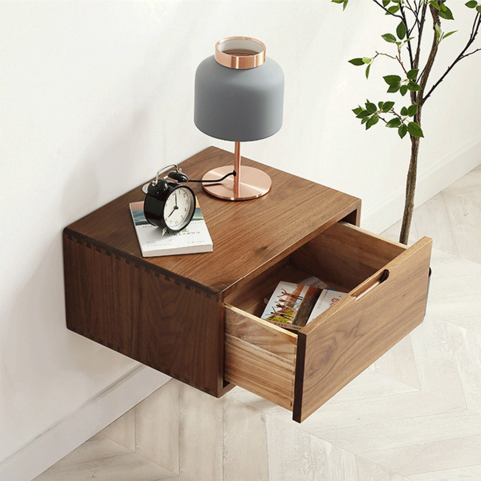 White Oak Floating Nightstand Wood Floating Bedside Table - Etsy UK