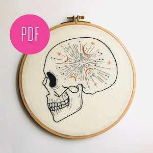 PDF Digital Embroidery Pattern | Skull Cosmos Hand Embroidery Pattern | Hoop Art | Modern Embroidery