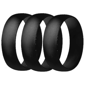 Silicone Ring 3 Pack - Black - Ultra Thin Profile - Wedding Bands - Men and Women