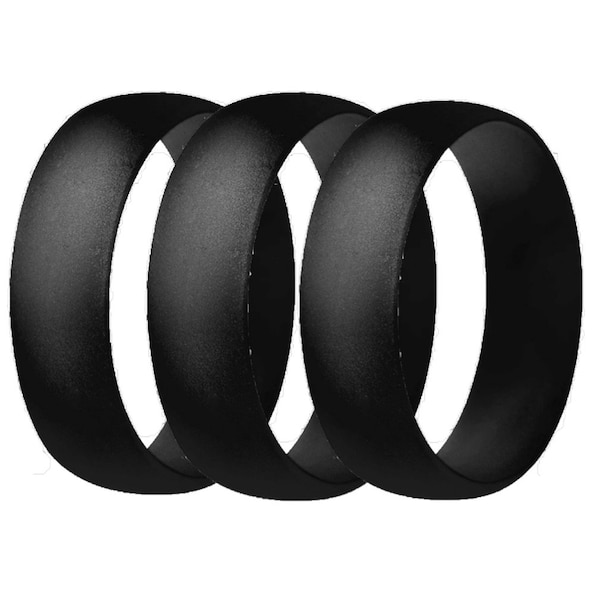 Silicone Ring 3 Pack - Black - Ultra Thin Profile - Wedding Bands - Men and Women
