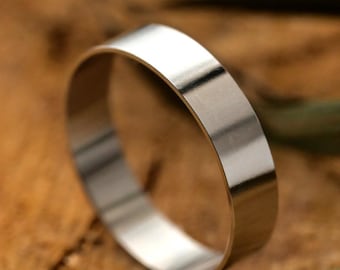 Ultra Flat Wedding Band - Brushed Matte Silver - Ultra Thin and Lightweight Engagement Ring - Chromium Alloy - Men's and Women's - 5mm