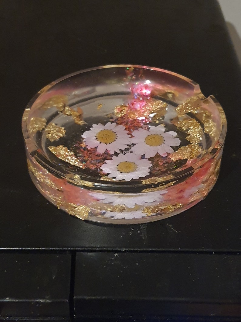 Epoxy Resin Ashtray With Dried Flowers Glitter and Yellow Etsy