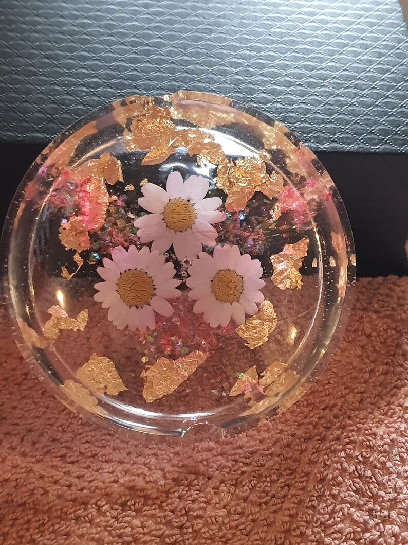 Epoxy Resin Ashtray With Dried Flowers Glitter and Yellow Etsy