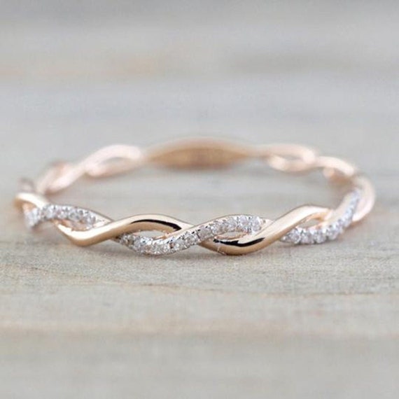 Round Colorless Moissanite Band Twist Band 14K Solid Gold - Etsy