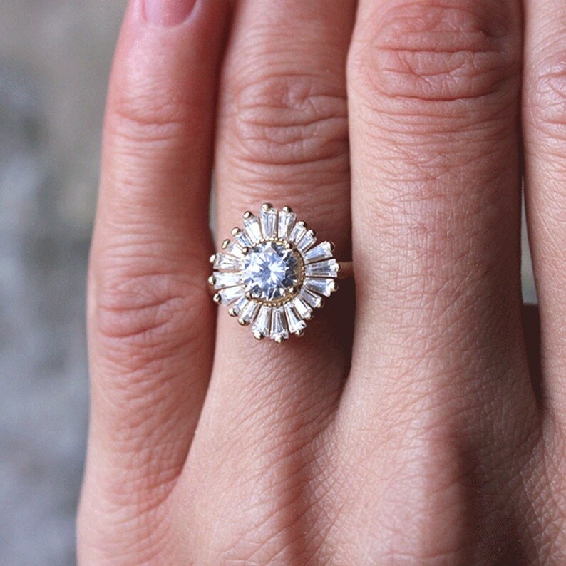 1.00 Ct Round Cut Moissanite Engagement Ring Vintage Art Deco Ring 14K White Gold Ring Round Cut Engagement Ring Anniversary Gift