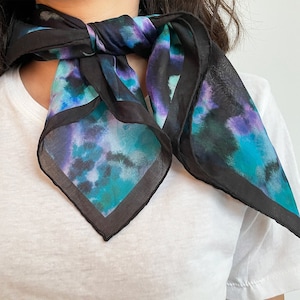 Tie-dye pattern bandana, blue and purple neck scarf, illustrated bandana hippie style