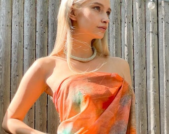 Turkish Cotton orange/coral Beach Pareo, Beach wrap, coverup