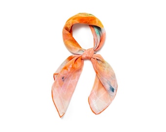 Luxury silk scarf with coral illustrated pattern, silk bandana
