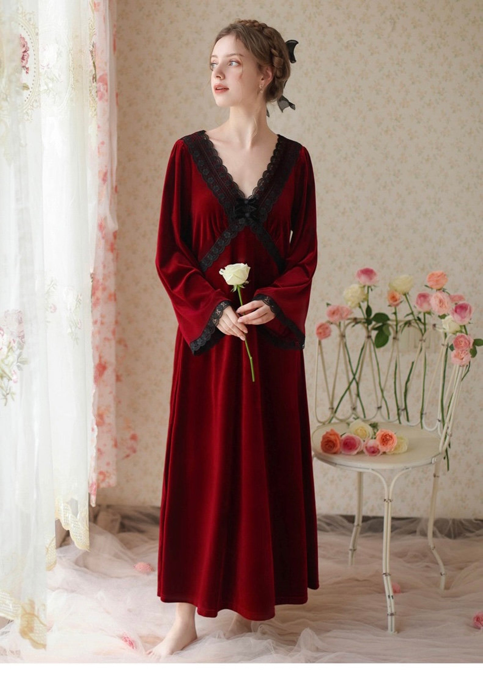 Vneck Vintage Dress Cottagecore Dress Winter Clothing Etsy