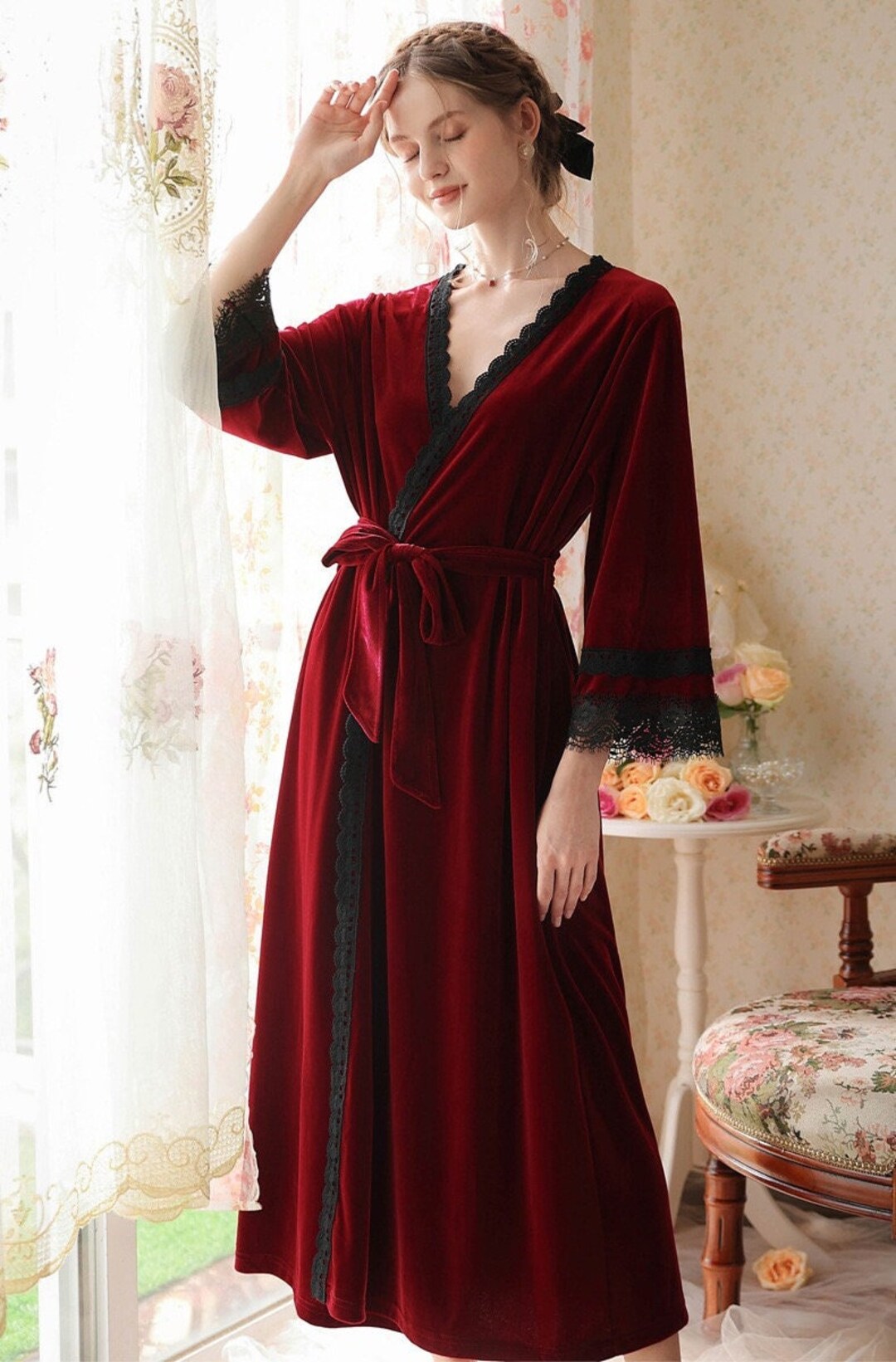 Red Velvet Kimono Robe Kimono Bathrobe Bridal Robe Velvet Etsy