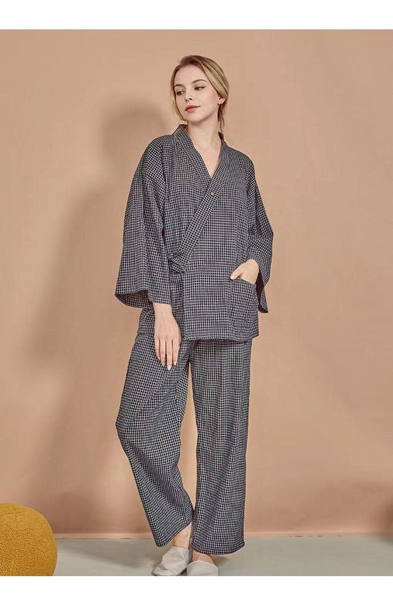 Luidruchtig dun Quagga Black Plaid Kimono Kimono Robe Pajamas Cotton Japanese Style - Etsy