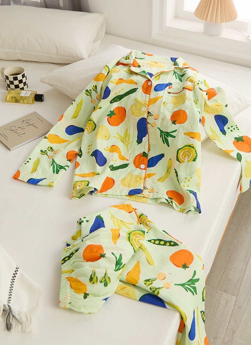 Plus Fruit Print Pajama Set  Cotton pajamas women, Sleepwear