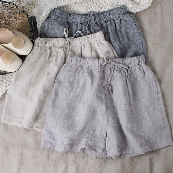 Linen Shorts With Pockets Couple Linen Shorts Beach Linen - Etsy