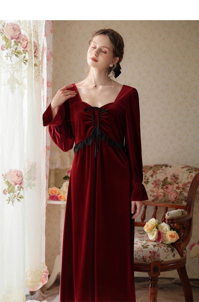 Tobacco Brown Velvet Nightgown Victorian Dress Velvet Maxi Etsy