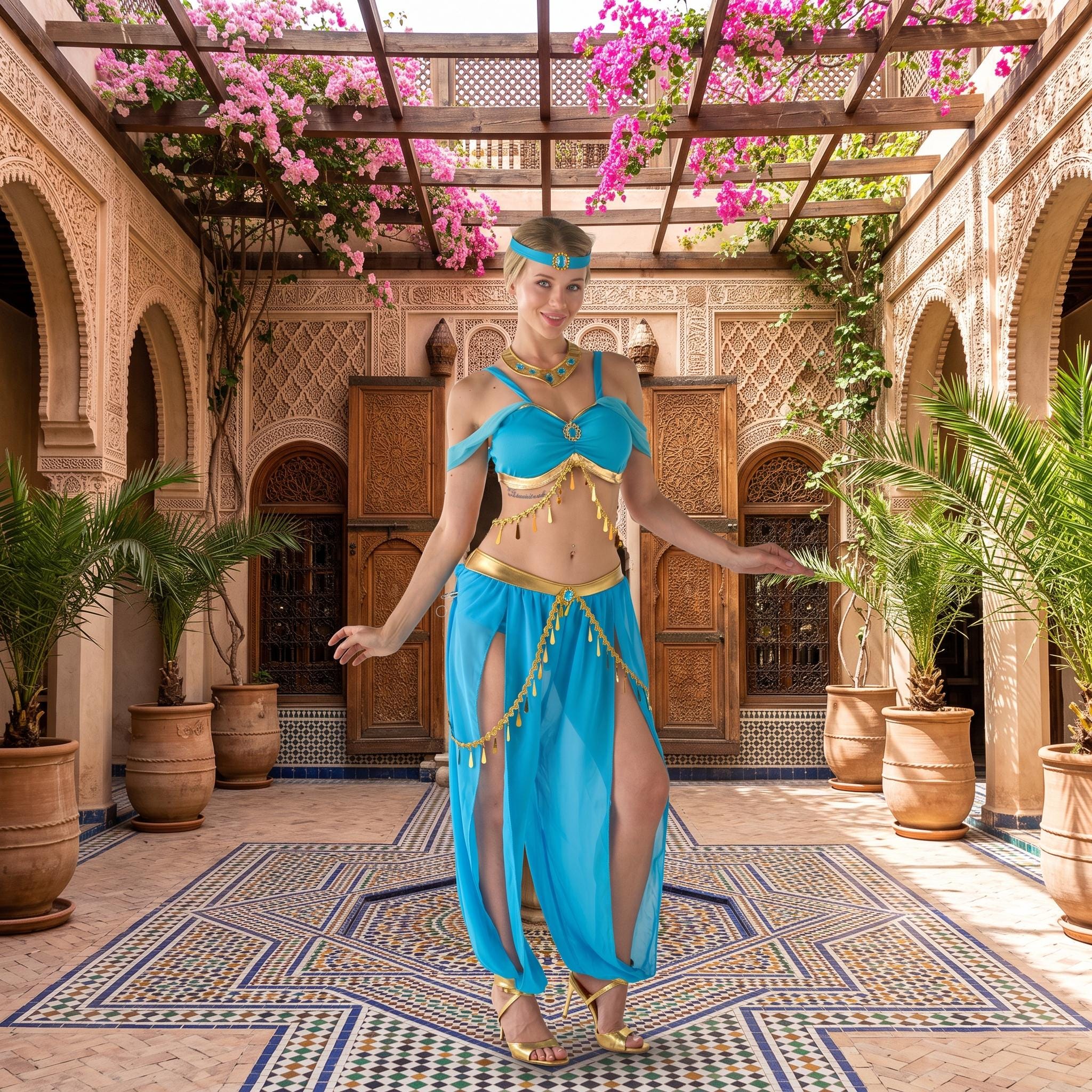 Adult Princess Jasmine Costume, Women Dance Outfit Halloween Costume for Cosplay Party