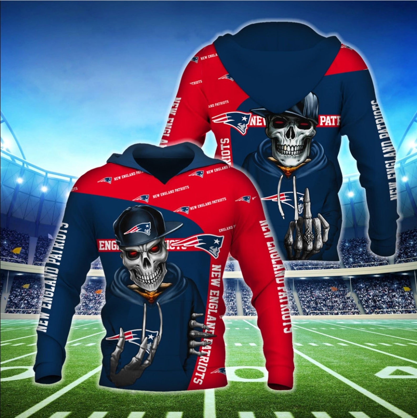 New England Patriots Skull Camo NFL Sport Hoodie Unisex Etsy