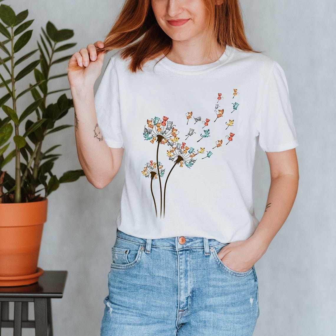 Dandelion Cats Flower T-shirt Funny Gift Idea For Cat Lovers | Etsy