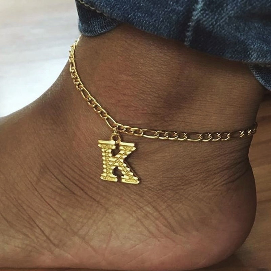 R Initial Anklet for Women Cuban Ankle Bracelet with Letter R Gold Alphabet  Initial Anklet for Girls (R)