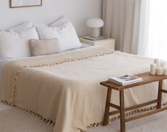 Zachte crèmekleurige deken, lichtgewicht grote sprei, kingsize bedsprei, Boho bedspreideken, extra grote kingsize sprei, zomerworp