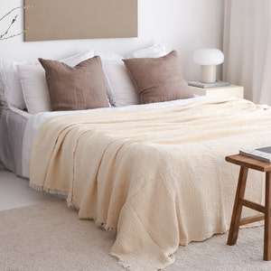 Organic Cotton Throw, Muslin Cotton Bedspread, Lightweight Summer Blanket, Soft Cotton Throw Blanket, Summer Bed Coverlet, Housewarming Gift